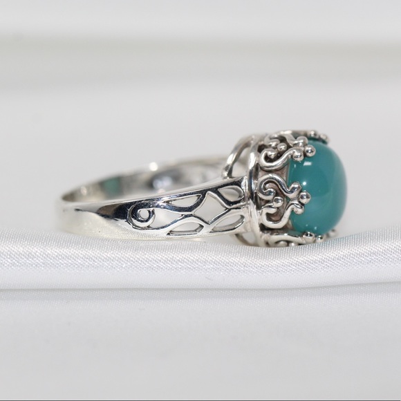 Handmade Sterling Silver - Blue Chalcedony Pool of Light Crowned Ring - size 9 - Picture 4 of 9